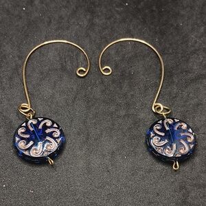 Hand Crafted Elegant Gold and Navy Earrings